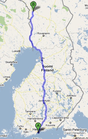 Route nach Helsinki